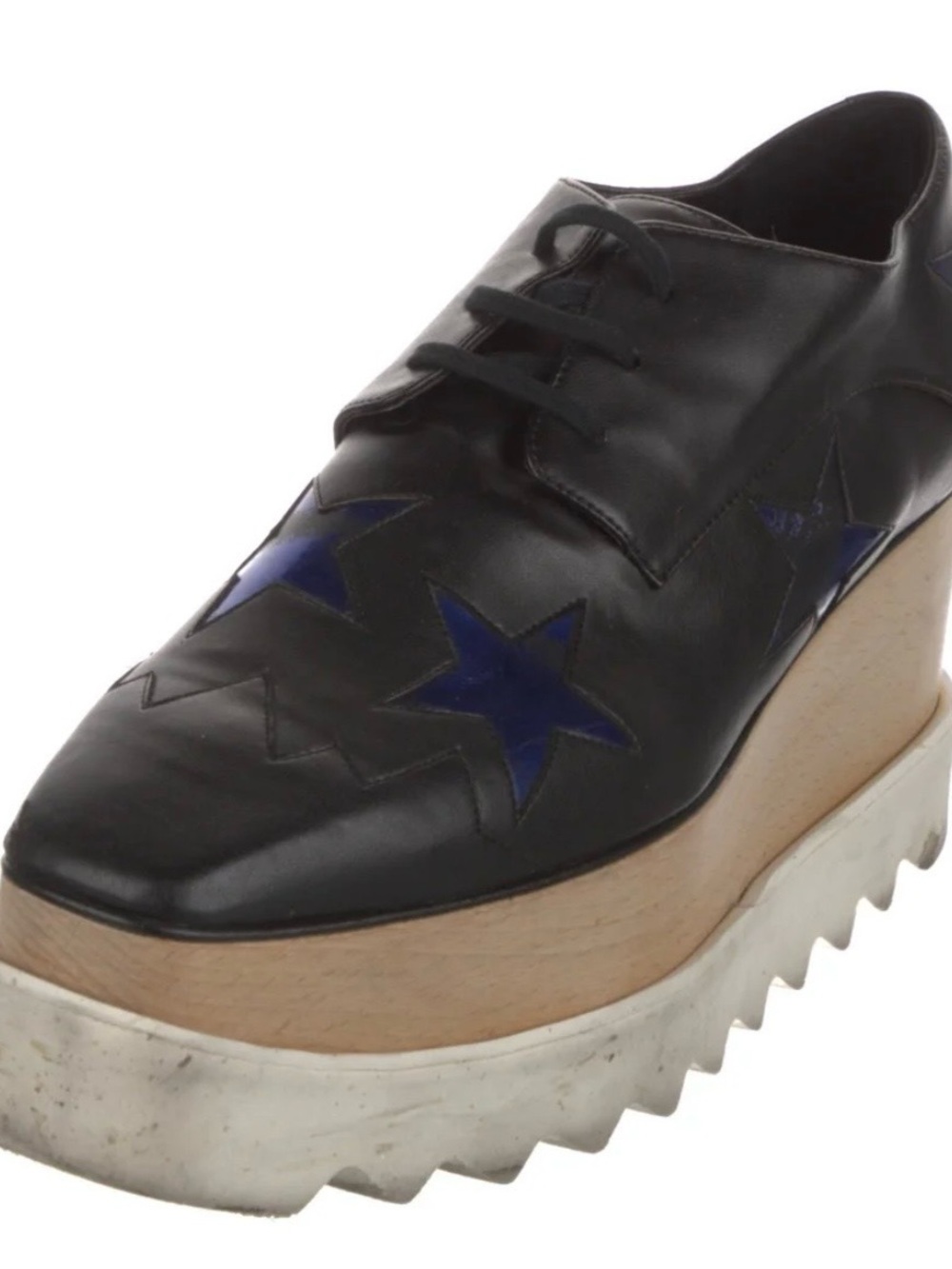 Stella McCartney Black Leather Platform Oxford with Blue Star Elyse 7.5